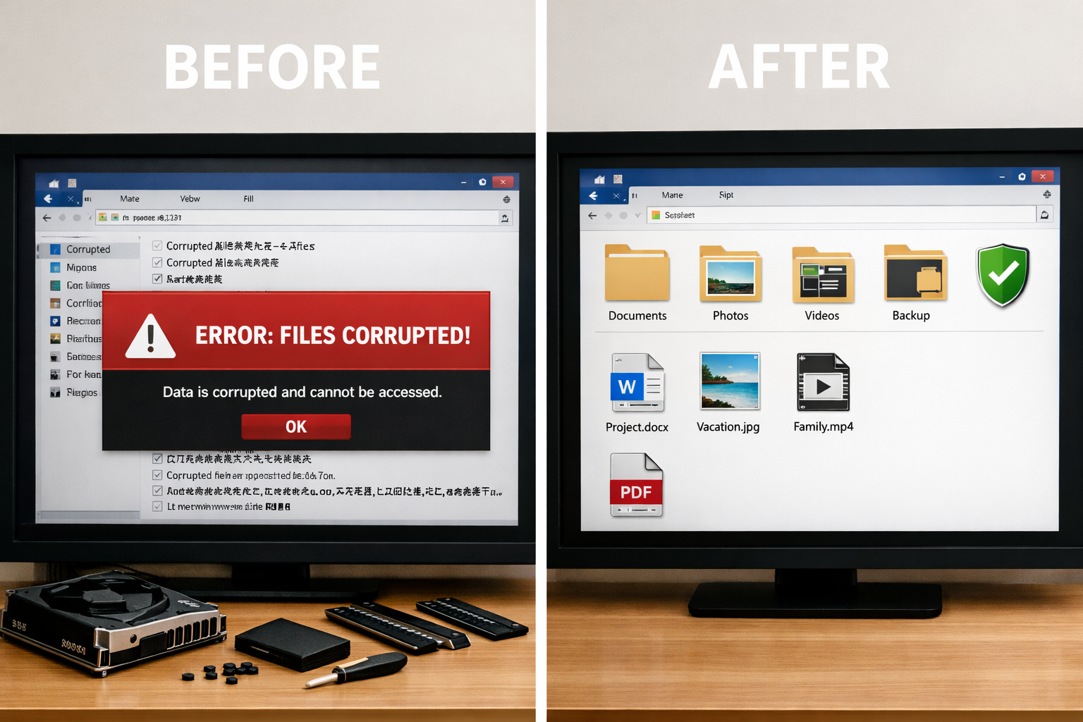 Before and after data recovery service