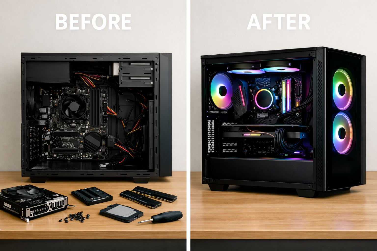 Before and after desktop cleanup and repair
